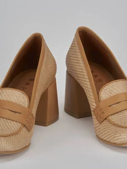 Mocassini tacco 7cm pelle marrone