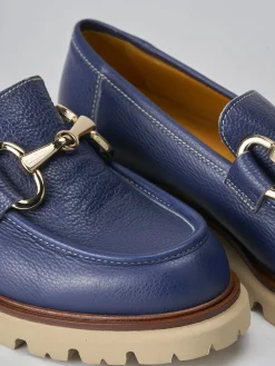 Mocassini tacco 2cm pelle blu