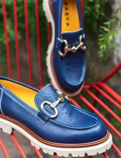 Mocassini tacco 2cm pelle blu