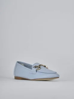 Mocassini tacco 1cm pelle azzurro