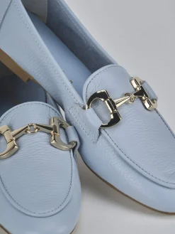 Mocassini tacco 1cm pelle azzurro