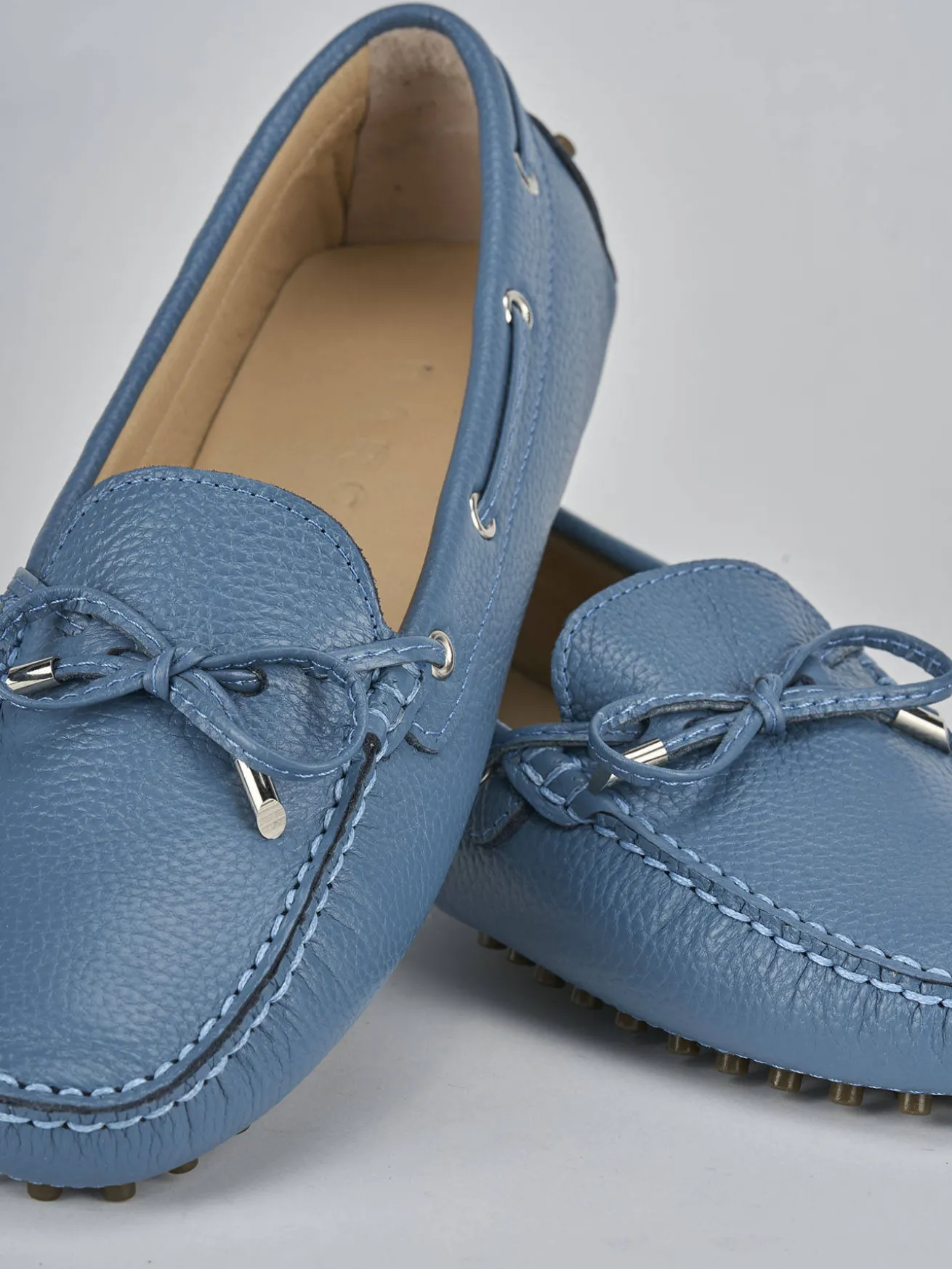 Mocassini tacco 1cm pelle jeans