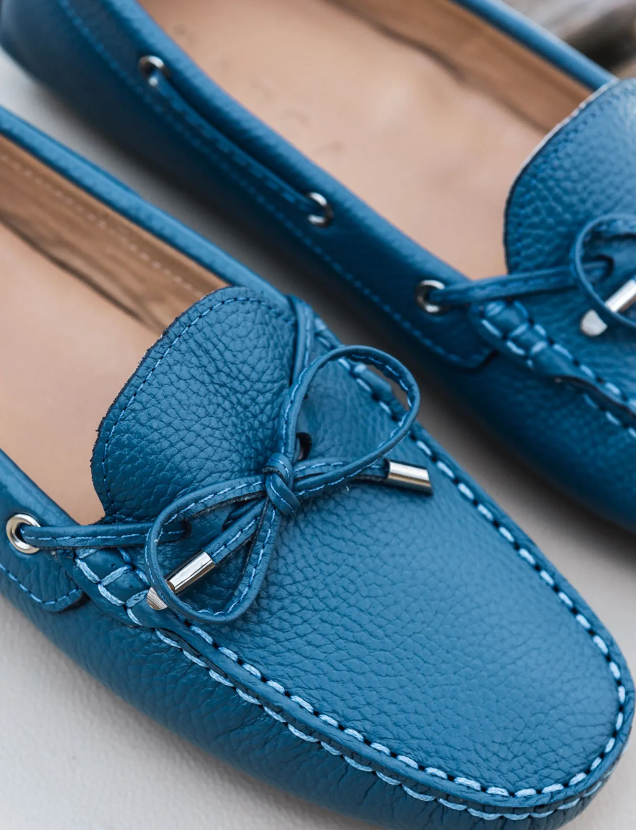 Mocassini tacco 1cm pelle jeans