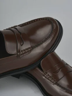 Mocassini tacco 1cm pelle marrone