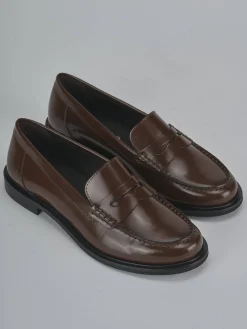 Mocassini tacco 1cm pelle marrone