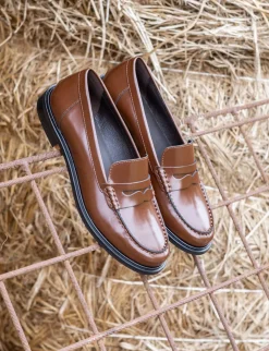 Mocassini tacco 1cm pelle marrone