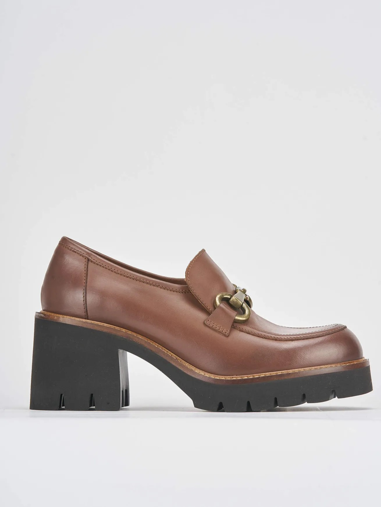 Mocassini tacco 6cm pelle marrone