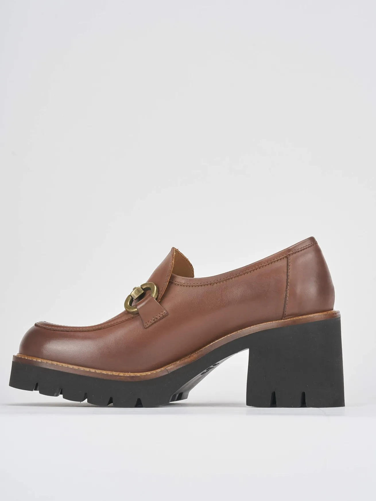 Mocassini tacco 6cm pelle marrone