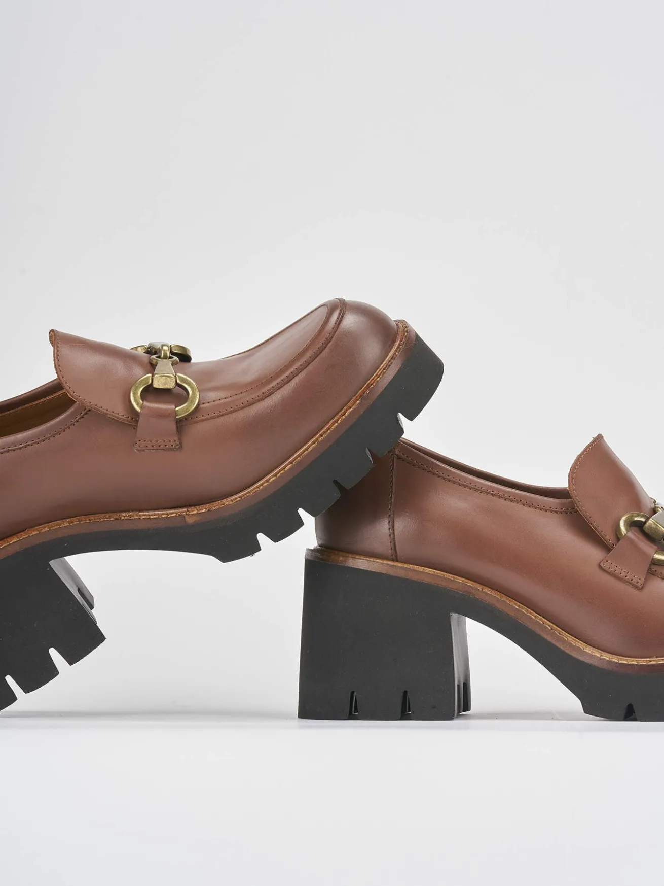 Mocassini tacco 6cm pelle marrone