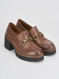 Mocassini tacco 6cm pelle marrone