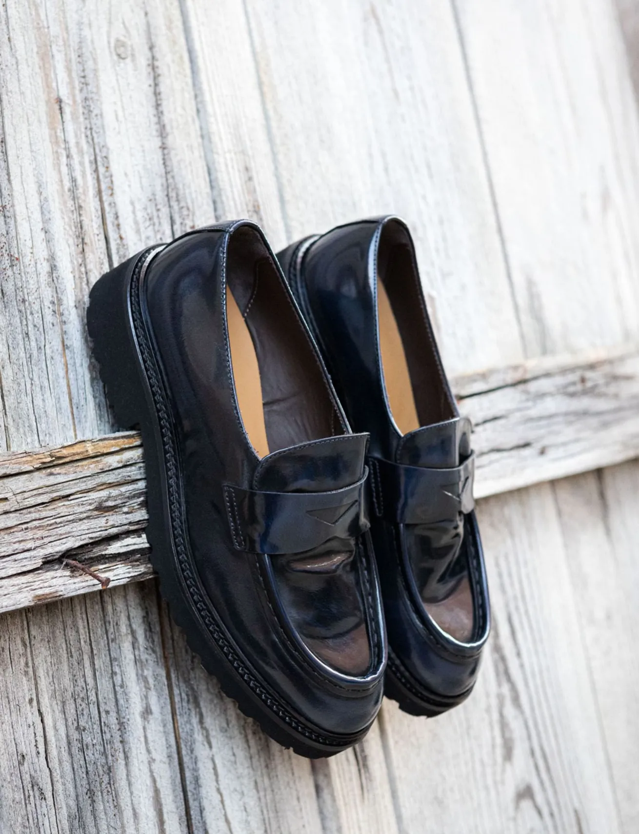 Mocassini tacco 2cm pelle blu