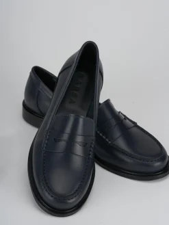 Mocassini tacco 2cm pelle blu