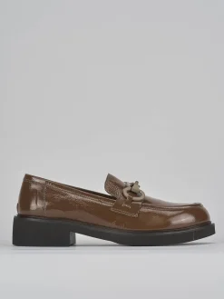 Mocassini tacco 3cm pelle marrone