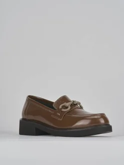 Mocassini tacco 3cm pelle marrone