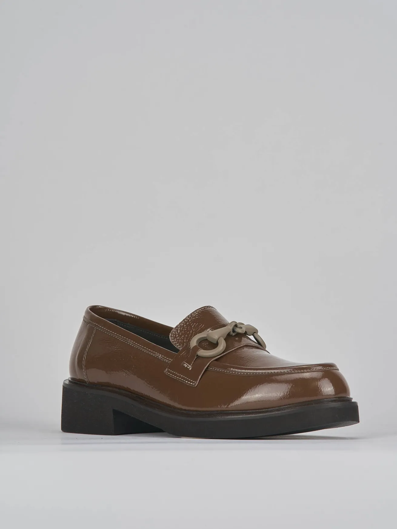 Mocassini tacco 3cm pelle marrone