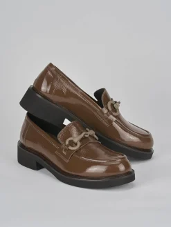 Mocassini tacco 3cm pelle marrone