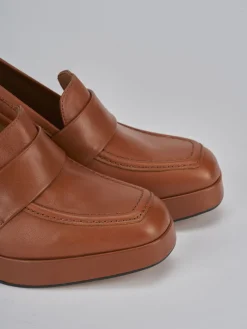 Mocassini tacco 8cm pelle marrone