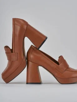 Mocassini tacco 8cm pelle marrone