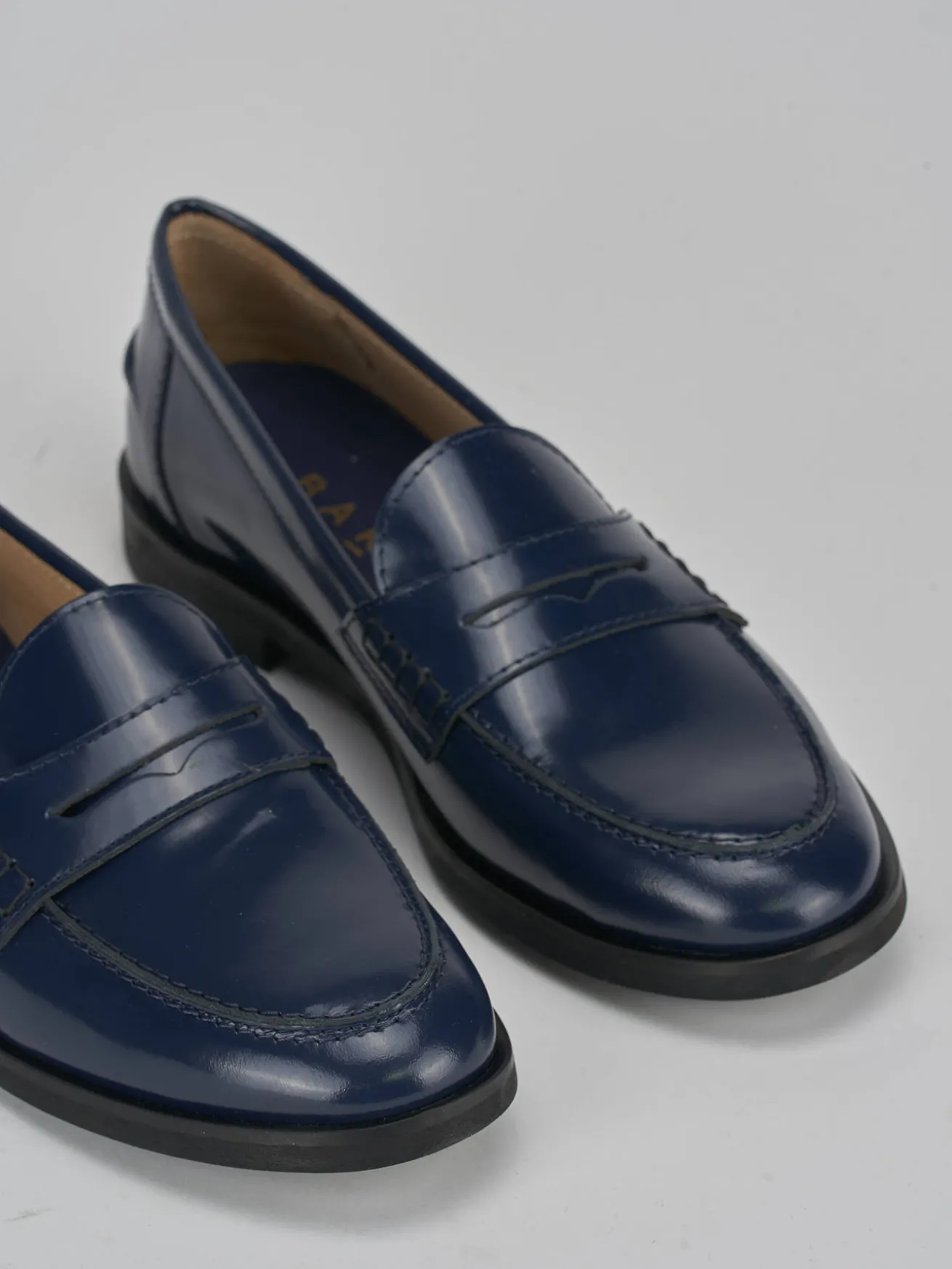 Mocassini tacco 1cm pelle blu