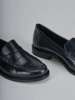 Mocassini tacco 1cm pelle blu