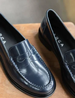 Mocassini tacco 1cm pelle blu