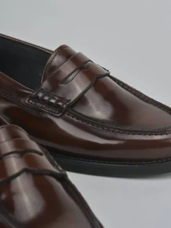 Mocassini tacco 1cm pelle marrone