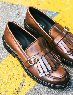 Mocassini tacco 1cm pelle marrone