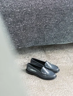 Mocassini tacco 1cm pelle grigio