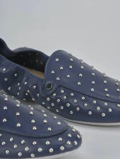 Mocassini tacco 1cm pelle blu