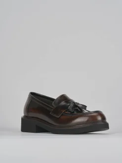 Mocassini tacco 3cm pelle marrone