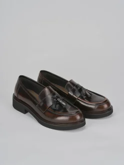 Mocassini tacco 3cm pelle marrone