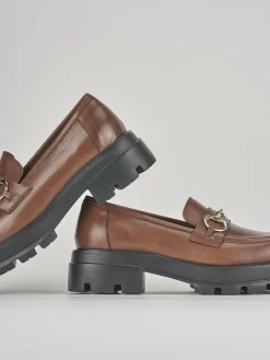 Mocassini tacco 3cm pelle marrone