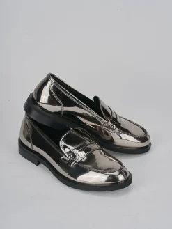 Mocassini tacco 2cm pelle argento