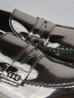 Mocassini tacco 2cm pelle argento