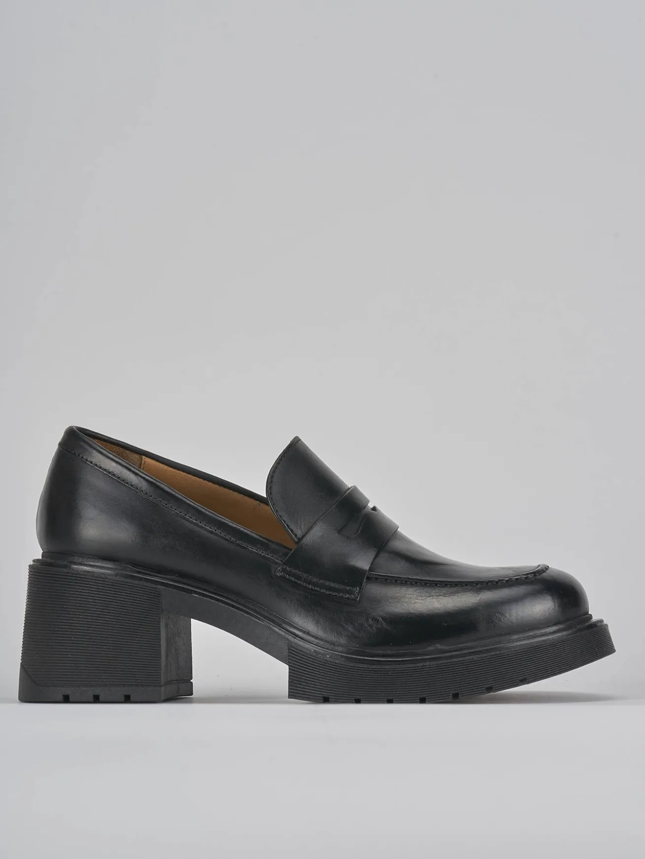 Mocassini tacco 6cm pelle nero