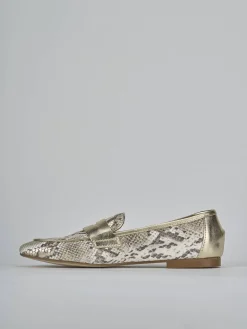 Mocassini tacco 1cm pitone oro