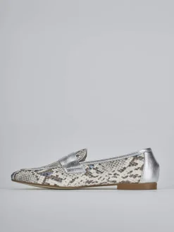 Mocassini tacco 1cm pitone argento