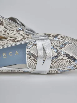 Mocassini tacco 1cm pitone argento