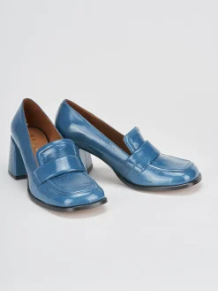 Mocassini tacco 8cm vernice blu