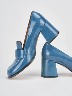 Mocassini tacco 8cm vernice blu