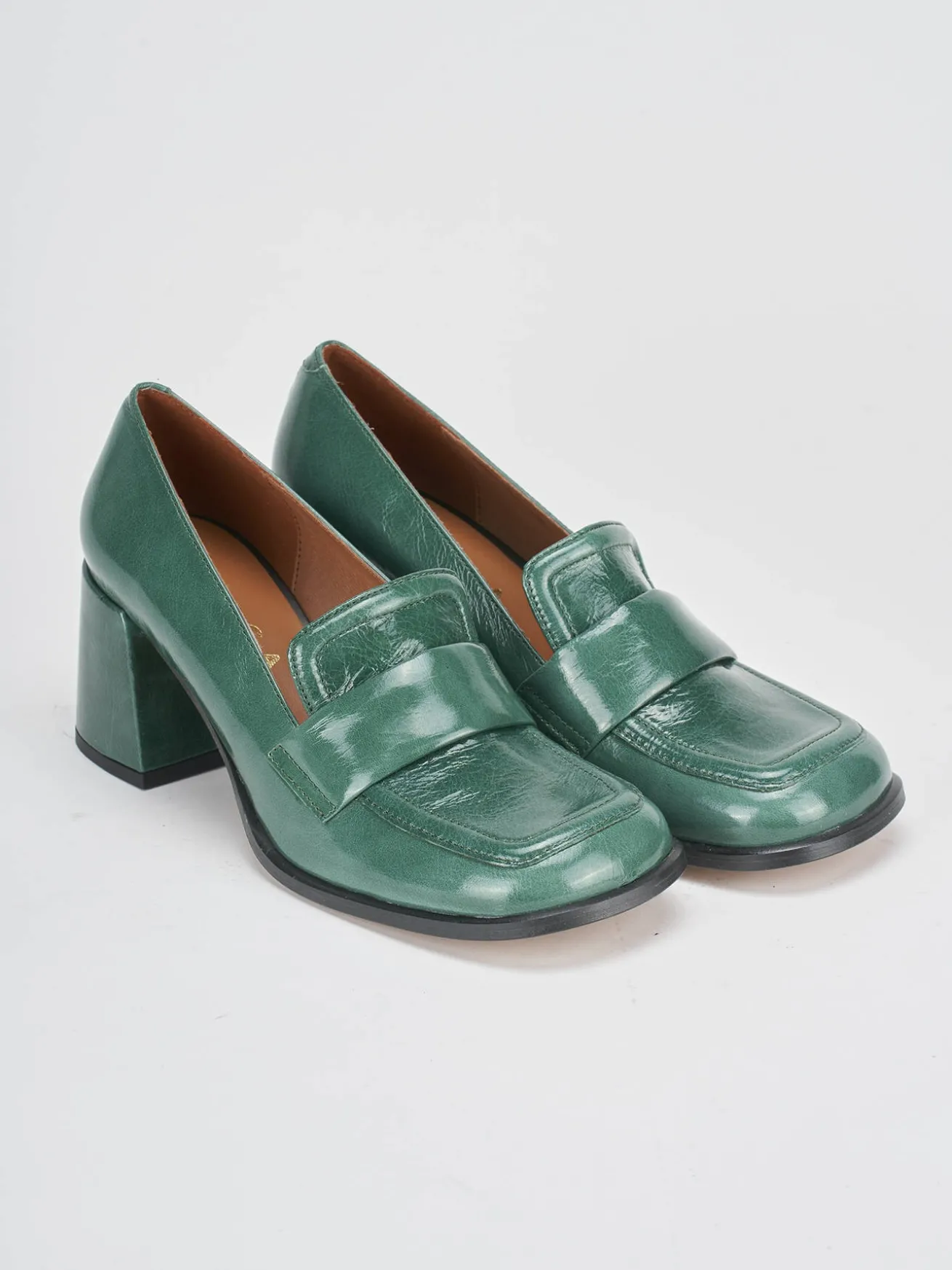 Mocassini tacco 8cm vernice verde