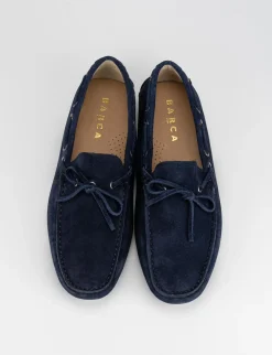 mocassino fondo gomma e soletto interno in vera pelle. tomaia in morbido camoscio blu