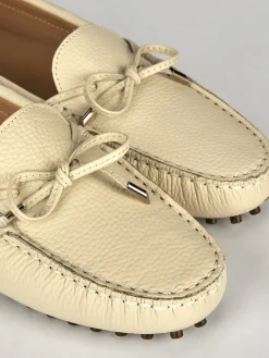 Mocassino tacco 1 cm beige pelle