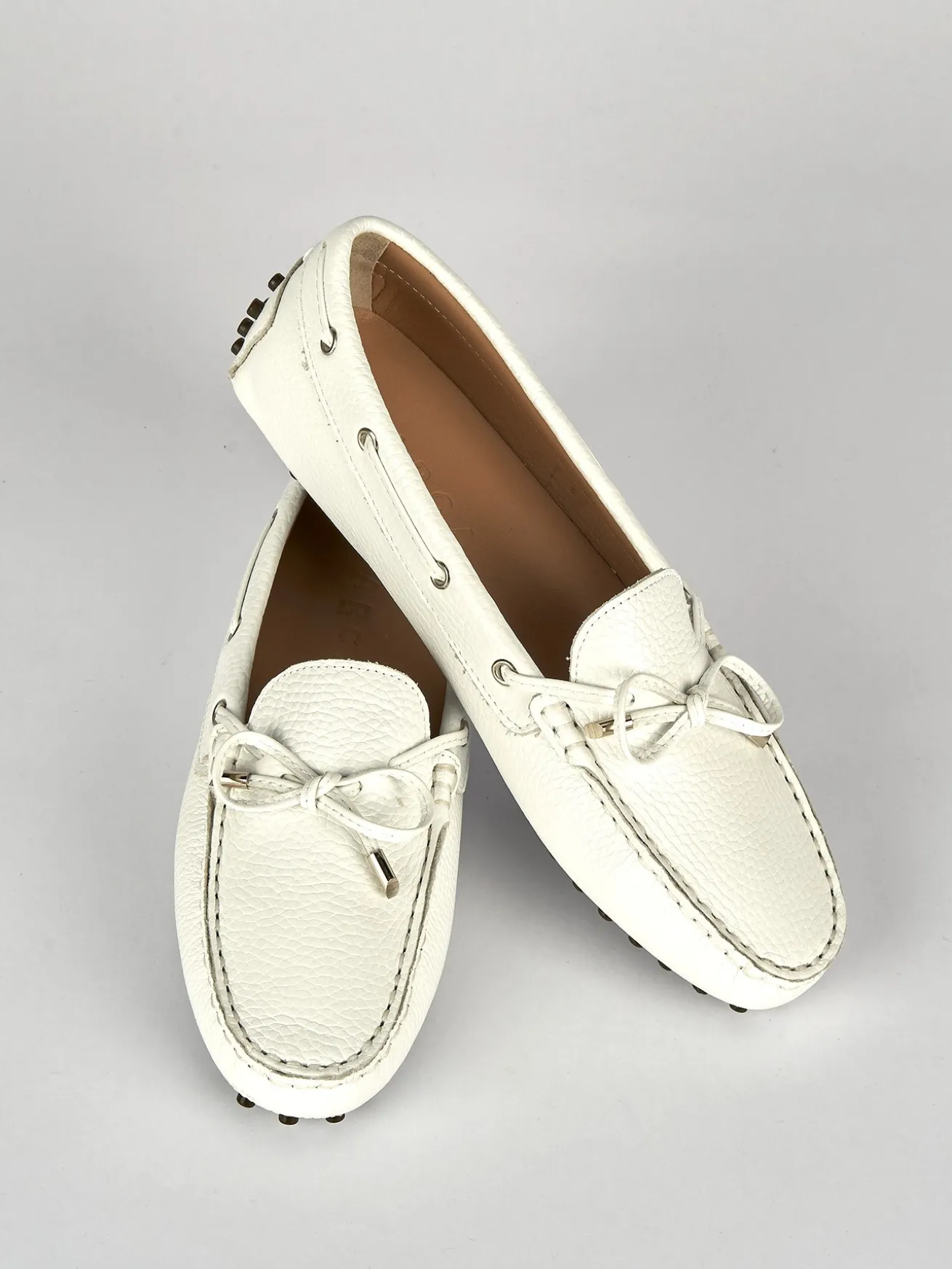 Mocassino tacco 1 cm bianco pelle