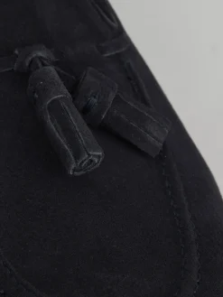 Mocassino tacco 2 cm blu camoscio