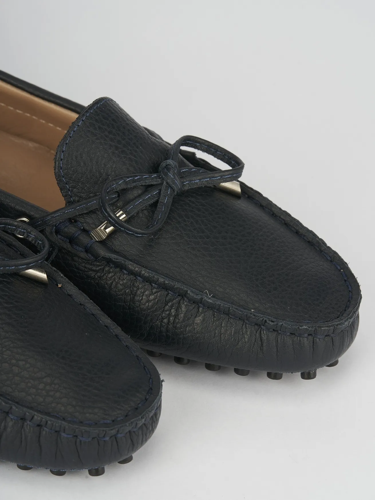 Mocassino tacco 1 cm blu pelle