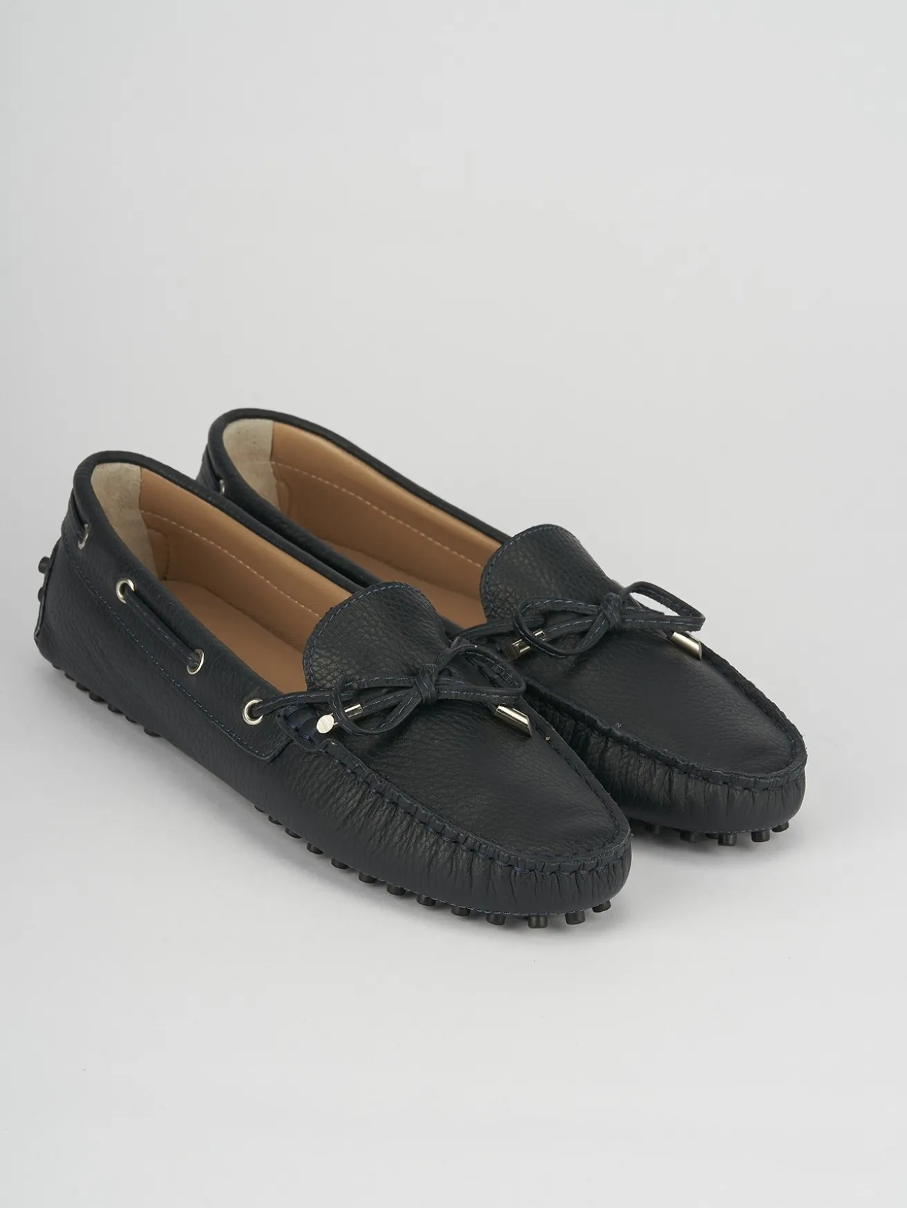 Mocassino tacco 1 cm blu pelle