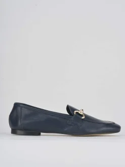 Mocassino tacco 1 cm blu pelle