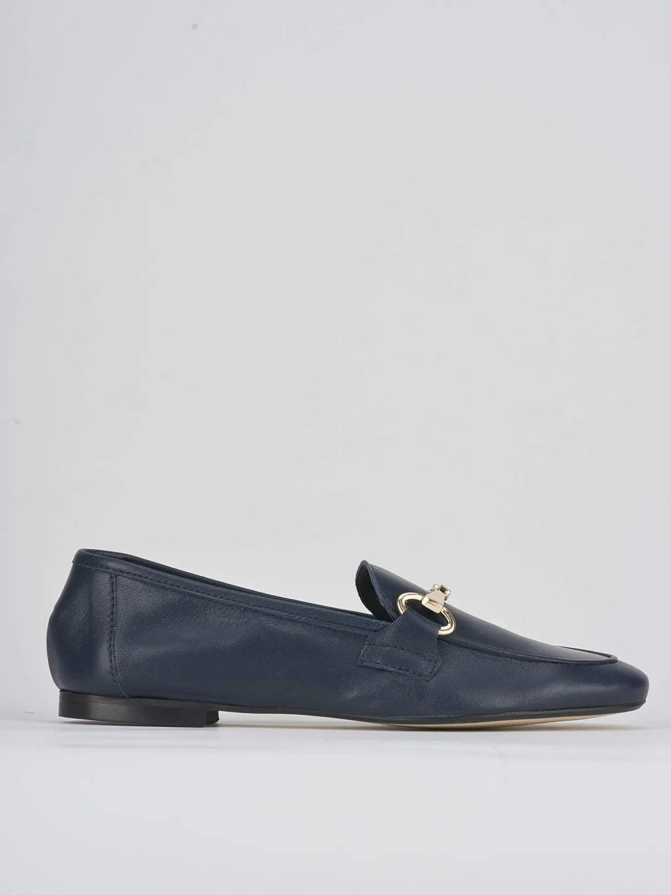 Mocassino tacco 1 cm blu pelle