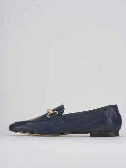Mocassino tacco 1 cm blu pelle